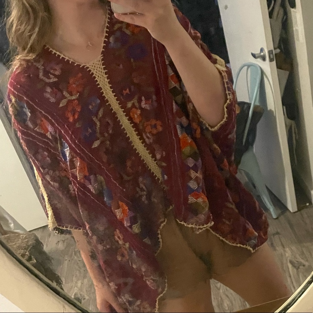 Red Embroidered Poncho